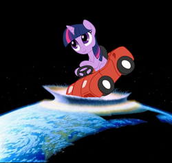 Size: 722x684 | Tagged: safe, artist:furseiseki, twilight sparkle, pony, g4, earth, end of the world, macro, planetary annihilation, power wheels, solo