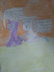 Size: 2448x3264 | Tagged: safe, artist:iloveponies, oc, oc only, alicorn, pony, unicorn, back scratching, high res, photo, signature, speech bubble, traditional art