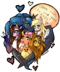 Size: 1062x1280 | Tagged: safe, artist:st. oni, derpy hooves, princess luna, oc, oc only, oc:shadow the demon tiger, oc:way right, dragon, anthro, bust, ember (spyro), furaffinity, furry, group picture, portrait, rough sketch, simple background, sketch, sketch dump, solo, transparent background