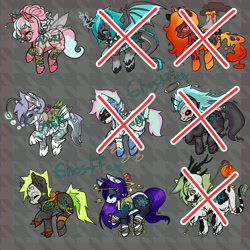 Size: 2000x2000 | Tagged: safe, oc, alicorn, earth pony, hybrid, original species, pegasus, pony, seapony (g4), shark, siren, aqua, astral, auction, cutie, edgy, faerie, ghostfox, high res, marine, monster, pink, punk, space, toxic, underwater