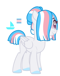 Size: 820x1038 | Tagged: safe, artist:glorymoon, oc, oc only, pegasus, pony, female, mare, pride, pride flag, pride pony, simple background, solo, transgender, transgender pride flag, white background