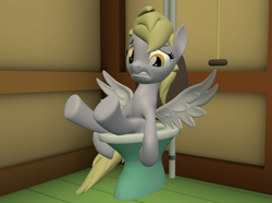 Size: 970x720 | Tagged: safe, artist:unknownface24, derpy hooves, pegasus, pony, g4, 3d, but why, gritted teeth, i just don't know what went wrong, implied pooping, sitting on toilet, solo, source filmmaker, stuck, toilet, worried