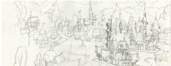 Size: 953x368 | Tagged: safe, artist:davedunnet, g4, official, concept art, monochrome, my little pony adventures, pencil drawing, ponyville, show bible, sketch, traditional art