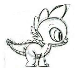 Size: 1080x939 | Tagged: safe, artist:lauren faust, spike, dragon, g4, official, concept art, grayscale, monochrome, my little pony adventures, pencil drawing, quadrupedal, show bible, sketch, traditional art