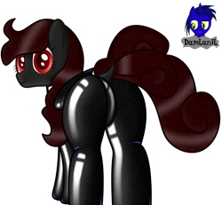 Size: 4154x3840 | Tagged: safe, alternate version, artist:damlanil, oc, oc:nightshade, pegasus, pony, butt, catsuit, clothes, commission, dock, female, latex, latex suit, looking at you, mare, plot, rubber, shiny, shiny mane, show accurate, suit, vector, wings