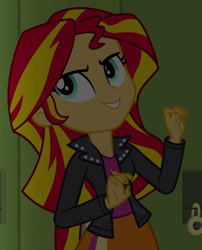Size: 451x559 | Tagged: safe, screencap, sunset shimmer, equestria girls, g4, my little pony equestria girls, cropped, evil grin, grin, smiling, solo