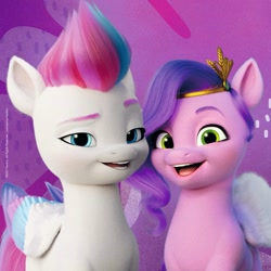 Size: 1323x1323 | Tagged: safe, pipp petals, zipp storm, pegasus, pony, g5, my little pony: a new generation, official, duo, duo female, female, mare, my little pony logo, puzzle, ravensburger, royal sisters (g5), siblings, sisters, smiling
