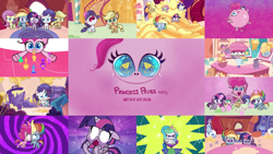 Size: 1978x1113 | Tagged: safe, edit, edited screencap, editor:quoterific, screencap, applejack, fluttershy, pinkie pie, princess celestia, rainbow dash, rarity, twilight sparkle, alicorn, earth pony, pegasus, pony, unicorn, g4.5, my little pony: pony life, princess probz, blender (object), breaking the fourth wall, collage, crying, eyelid pull, eyes closed, female, flan, food, inflation, lever, looking at you, mane six, mare, nose in the air, open mouth, potion, pudding, solo, title card, trotting, twilight sparkle (alicorn)