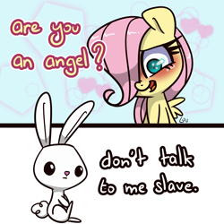 Size: 2500x2500 | Tagged: safe, artist:lou, angel bunny, fluttershy, g4, angel is a bunny bastard, female, filly, filly fluttershy, high res, meme, younger