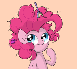 Size: 4608x4166 | Tagged: safe, artist:background basset, pinkie pie, earth pony, pony, g4, brush, bust, hairbrush, hairclip, looking back, looking up, messy mane, portrait, simple background, solo, thinking