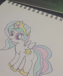 Size: 1280x1528 | Tagged: safe, artist:dougtheloremaster, princess celestia, alicorn, pony, g4, female, filly, filly celestia, pencil drawing, photo, sketchpad, traditional art, younger