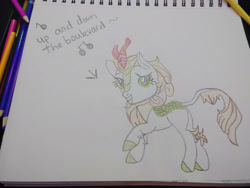Size: 1280x960 | Tagged: safe, artist:dougtheloremaster, part of a set, autumn blaze, kirin, g4, don't stop believing, grin, journey (band), part of a series, pencil, pencil drawing, photo, singing, sketchpad, smiling, song reference, traditional art