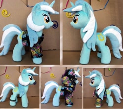 Size: 1526x1347 | Tagged: safe, artist:larsen toys, lyra heartstrings, pony, unicorn, g4, accessory, auction, bracelet, caption, clothes, female, forsale, hoodie, image macro, irl, jewelry, mane, mare, multiple views, photo, plushie, realistic, text, toy