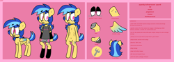 Size: 6006x2160 | Tagged: safe, artist:spritecranbirdie, oc, oc only, oc:sparky, pegasus, pony, anorexic, bags under eyes, belly, blood, blushing, clothes, colored wings, concave belly, crying, cutie mark, gradient wings, heart, hoof heart, male, ponysona, reference sheet, ribs, skinny, teenager, thin, tongue out, two toned mane, two toned tail, wings