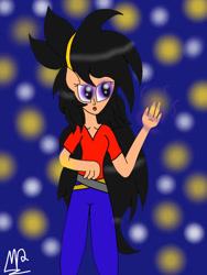 Size: 960x1280 | Tagged: safe, artist:mudmee-thai, oc, oc only, equestria girls, g4, abstract background, clothes, equestria girls-ified, female, glowing hands, pants, signature, solo