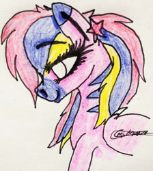 Size: 1895x2113 | Tagged: safe, artist:beamybutt, oc, oc only, pegasus, pony, ear piercing, eyelashes, female, mare, pegasus oc, piercing, signature, smiling, solo, traditional art, wings