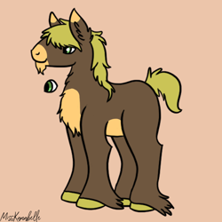Size: 900x900 | Tagged: safe, artist:misskanabelle, oc, oc only, oc:cocoa hay, earth pony, pony, chest fluff, ear fluff, earth pony oc, hoof fluff, male, orange background, signature, simple background, solo, stallion