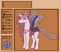 Size: 1750x1500 | Tagged: safe, artist:misskanabelle, oc, oc only, oc:purple majesty, changedling, changeling, abstract background, base used, changedling oc, changeling oc, reference sheet, signature, smiling, solo