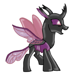 Size: 768x768 | Tagged: safe, artist:agdapl, changeling, base used, changelingified, crossover, female, horn, miss pauling, open mouth, purple changeling, simple background, solo, species swap, team fortress 2, transparent background