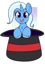 Size: 473x673 | Tagged: safe, artist:lulubell, trixie, pony, unicorn, g4, chest fluff, cute, diatrixes, female, happy, hat, looking at you, mare, open mouth, smiling, solo, top hat