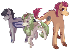 Size: 3500x2500 | Tagged: safe, artist:monnarcha, oc, oc only, bat pony, kirin, pony, bat pony oc, high res, kirin oc, trio