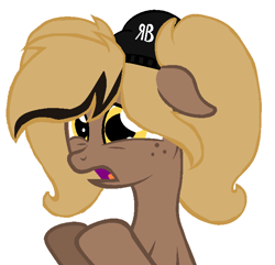 Size: 684x660 | Tagged: safe, artist:rochelle2014, oc, oc only, oc:rochelle, earth pony, pony, base used, bust, earth pony oc, female, floppy ears, freckles, hat, mare, open mouth, simple background, solo, white background