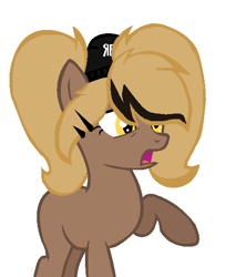 Size: 494x556 | Tagged: safe, artist:rochelle2014, oc, oc only, oc:rochelle, earth pony, pony, base used, earth pony oc, female, hat, mare, no tail, open mouth, raised hoof, shocked, simple background, solo, white background