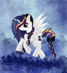 Size: 1153x1255 | Tagged: safe, artist:rochelle2014, oc, oc only, pegasus, pony, braid, braided tail, chest fluff, ear fluff, eyelashes, female, flying, mare, paw prints, pegasus oc, solo, wings