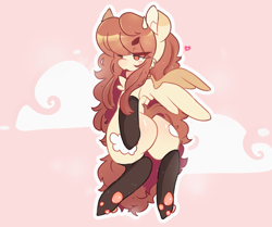 Size: 2987x2495 | Tagged: safe, artist:arisuwu, oc, oc only, oc:puffy, pegasus, pony, bipedal, blushing, both cutie marks, butt, clothes, collar, female, freckles, high res, horns, long hair, mare, pegasus oc, plot, solo, stockings, thigh highs