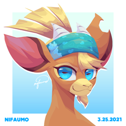 Size: 2160x2160 | Tagged: safe, artist:nifaumo, shanty (tfh), velvet (tfh), goat, them's fightin' herds, alternate color palette, bandana, community related, female, gradient background, high res, looking at you, rectangular pupil, simple background, solo, white background