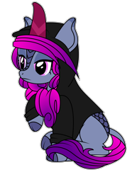 Size: 2550x3300 | Tagged: safe, artist:tsitra_irl, edit, vector edit, oc, oc only, oc:neon glow, kirin, ponyfinder, blue coat, clothes, dungeons and dragons, emo, female, gray coat, high res, hoodie, kirin oc, ombre hair, pathfinder, pen and paper rpg, pink eyes, pink hair, purple hair, rpg, sibling, simple background, solo, transparent background, vector