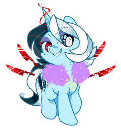 Size: 866x908 | Tagged: safe, artist:yokokinawa, oc, oc:silver duality, pony, unicorn, chibi, horn, knife, mole, simple background, smiling, unicorn oc, white background, white pupils