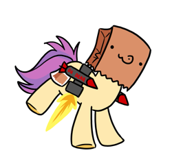 Size: 757x741 | Tagged: safe, artist:paperbagpony, oc, oc:paper bag, fake cutie mark, fire, oh dear, rocket, simple background, white background