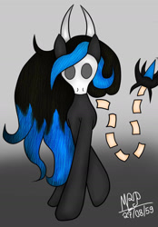 Size: 1152x1658 | Tagged: safe, artist:mudmee-thai, oc, oc only, demon, demon pony, pony, abstract background, horns, signature, skull, solo