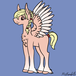 Size: 1000x1000 | Tagged: safe, artist:misskanabelle, oc, oc only, oc:cupid's helper, pegasus, pony, blue background, braid, chest fluff, female, mare, pegasus oc, signature, simple background, solo, two toned wings, wings