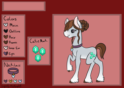 Size: 2098x1500 | Tagged: safe, artist:misskanabelle, oc, oc only, oc:silversqueak, earth pony, pony, abstract background, collar, earth pony oc, female, heart, mare, raised hoof, reference sheet, signature, solo, unshorn fetlocks