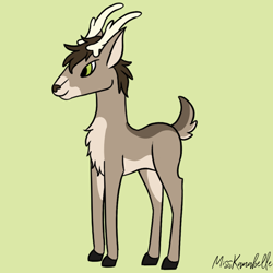 Size: 1000x1000 | Tagged: safe, artist:misskanabelle, oc, oc only, oc:woodland wonder, deer, antlers, chest fluff, colored hooves, deer oc, green background, signature, simple background, solo