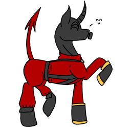 Size: 768x768 | Tagged: safe, artist:agdapl, demon, demon pony, pony, unicorn, crossover, curved horn, gas mask, horn, latex, latex suit, male, mask, ponified, pyro (tf2), raised hoof, simple background, solo, species swap, stallion, team fortress 2, transparent background