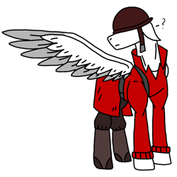 Size: 768x768 | Tagged: safe, artist:agdapl, pegasus, pony, boots, clothes, crossover, helmet, looking back, male, one wing out, ponified, shoes, simple background, soldier, soldier (tf2), solo, species swap, stallion, team fortress 2, transparent background, wings