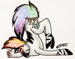 Size: 2156x1710 | Tagged: safe, artist:beamybutt, oc, oc only, pony, zebra, face down ass up, signature, solo, traditional art, zebra oc