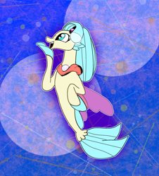 Size: 2128x2359 | Tagged: safe, artist:appleteenyjack, princess skystar, seapony (g4), g4, my little pony: the movie, blue background, blue eyes, blue mane, bubble, female, fin wings, fins, fish tail, flower, flower in hair, high res, jewelry, necklace, ocean, open mouth, pearl necklace, simple background, smiling, solo, swimming, tail, underwater, water, wings