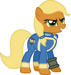 Size: 608x637 | Tagged: safe, artist:kingbases, artist:pegasski, oc, oc only, oc:topaz, earth pony, pony, fallout equestria, g4, base used, clothes, earth pony oc, eyelashes, female, grin, jumpsuit, mare, pipbuck, simple background, smiling, solo, transparent background, vault suit