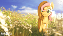 Size: 3840x2160 | Tagged: safe, artist:marshmallow-pone, oc, oc only, oc:timber, pony, 3d, flower, high res, not fluttershy, solo, source filmmaker