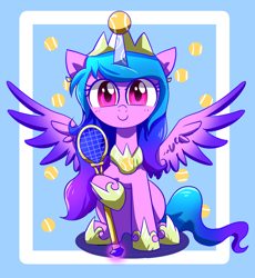 Size: 1792x1944 | Tagged: safe, artist:ce2438, izzy moonbow, alicorn, pony, g5, alicornified, ball, cute, female, horn, hornball, izzy's tennis ball, izzybetes, izzycorn, mare, race swap, smiling, solo, tennis ball, that pony sure does love tennis balls