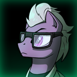 Size: 160x160 | Tagged: safe, artist:dipfanken, oc, oc:mentor, oc:silver mane, pony, fallout equestria, game: fallout equestria: remains, bust, clothes, cropped, game screencap, glasses, gradient background, gray mane, lab coat, solo