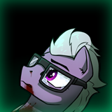 Size: 160x160 | Tagged: safe, artist:dipfanken, oc, oc:mentor, oc:silver mane, pony, fallout equestria, game: fallout equestria: remains, blood, bust, cropped, game screencap, glasses, gradient background, gray mane, solo