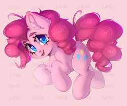 Size: 1200x1000 | Tagged: safe, artist:jennyberry, pinkie pie, earth pony, pony, g4, chest fluff, cute, diapinkes, ear fluff, fluffy, leg fluff, looking at you, smiling