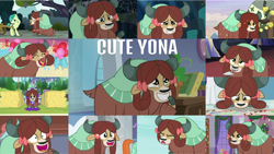 Size: 1280x720 | Tagged: safe, edit, edited screencap, editor:quoterific, screencap, peppermint goldylinks, sandbar, yona, yak, 2 4 6 greaaat, a matter of principals, a rockhoof and a hard place, g4, marks for effort, school daze, school raze, season 8, season 9, she's all yak, the hearth's warming club, uprooted, what lies beneath, bow, cloven hooves, cute, friendship student, hair bow, monkey swings, yonadorable