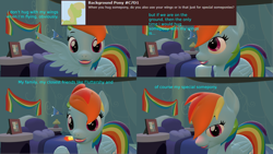 Size: 3840x2160 | Tagged: safe, artist:sexy rd, rainbow dash, pegasus, pony, series:ask sexy rainbow dash, g4, 3d, alternate universe, ask, blushing, butt, comic, female, high res, large butt, lipstick, mare, plot, rainbow dash's bedroom, rainbow dash's house, rainbutt dash, revamped ponies, room, solo, source filmmaker