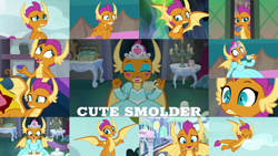 Size: 1280x721 | Tagged: safe, edit, edited screencap, editor:quoterific, screencap, smolder, stepford ponies, dragon, father knows beast, g4, molt down, school daze, season 8, season 9, sweet and smoky, uprooted, what lies beneath, clothes, cute, dragoness, dress, female, friendship student, makeup, princess smolder, smolderbetes, solo